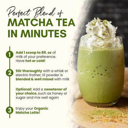Organic Matcha Latte Pure Japanese Tea Blend with Ashwagandha Vanilla